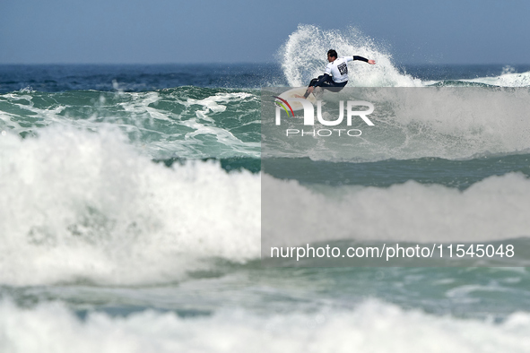 Tommaso Noah Pavoni of Italy surfs on day 1 of the ABANCA Pantin Classic Galicia Pro 2024 in Pantin Beach, La Coruna, Spain. 