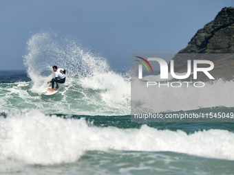 Tommaso Noah Pavoni of Italy surfs on day 1 of the ABANCA Pantin Classic Galicia Pro 2024 in Pantin Beach, La Coruna, Spain. (