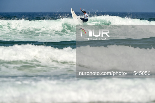 Tommaso Noah Pavoni of Italy surfs on day 1 of the ABANCA Pantin Classic Galicia Pro 2024 in Pantin Beach, La Coruna, Spain. 