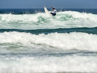 Tommaso Noah Pavoni of Italy surfs on day 1 of the ABANCA Pantin Classic Galicia Pro 2024 in Pantin Beach, La Coruna, Spain. (