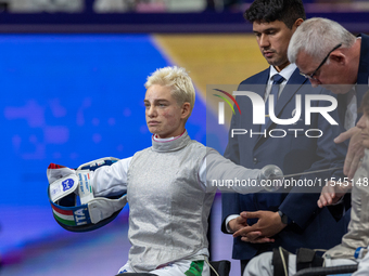 Beatrice Maria ''Bebe'' Vio Grandis of Italy competes against Nadiia Doloh of Ukraine during the Women's Foil Category B Quarterfinal at Gra...