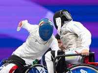 Beatrice Maria ''Bebe'' Vio Grandis of Italy competes against Nadiia Doloh of Ukraine during the Women's Foil Category B Quarterfinal at Gra...