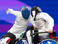 Beatrice Maria ''Bebe'' Vio Grandis of Italy competes against Nadiia Doloh of Ukraine during the Women's Foil Category B Quarterfinal at Gra...