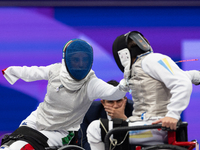 Beatrice Maria ''Bebe'' Vio Grandis of Italy competes against Nadiia Doloh of Ukraine during the Women's Foil Category B Quarterfinal at Gra...