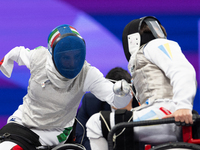 Beatrice Maria ''Bebe'' Vio Grandis of Italy competes against Nadiia Doloh of Ukraine during the Women's Foil Category B Quarterfinal at Gra...