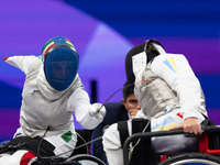 Beatrice Maria ''Bebe'' Vio Grandis of Italy competes against Nadiia Doloh of Ukraine during the Women's Foil Category B Quarterfinal at Gra...