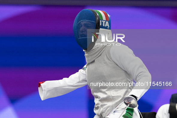 Beatrice Maria ''Bebe'' Vio Grandis of Italy competes against Nadiia Doloh of Ukraine during the Women's Foil Category B Quarterfinal at Gra...