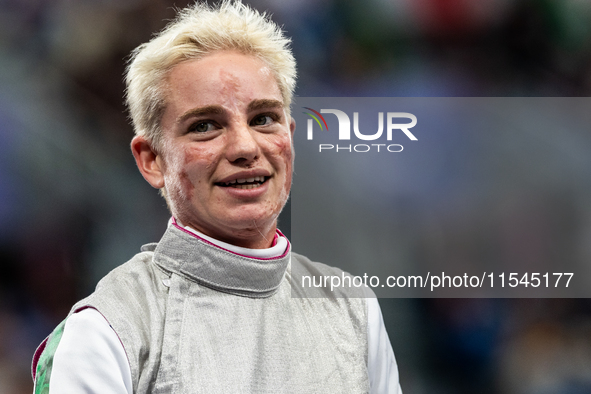 Beatrice Maria ''Bebe'' Vio Grandis of Italy competes against Nadiia Doloh of Ukraine during the Women's Foil Category B Quarterfinal at Gra...