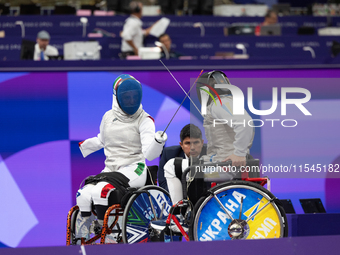 Beatrice Maria ''Bebe'' Vio Grandis of Italy competes against Nadiia Doloh of Ukraine during the Women's Foil Category B Quarterfinal at Gra...