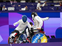 Beatrice Maria ''Bebe'' Vio Grandis of Italy competes against Nadiia Doloh of Ukraine during the Women's Foil Category B Quarterfinal at Gra...