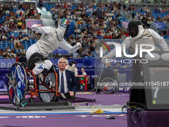 Beatrice Maria ''Bebe'' Vio Grandis of Italy competes against Nadiia Doloh of Ukraine during the Women's Foil Category B Quarterfinal at Gra...