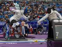 Beatrice Maria ''Bebe'' Vio Grandis of Italy competes against Nadiia Doloh of Ukraine during the Women's Foil Category B Quarterfinal at Gra...