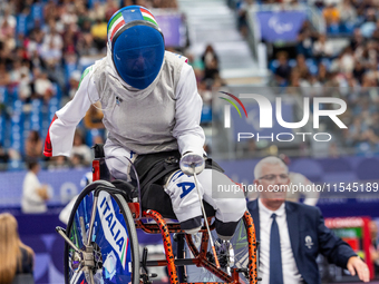 Beatrice Maria ''Bebe'' Vio Grandis of Italy competes against Nadiia Doloh of Ukraine during the Women's Foil Category B Quarterfinal at Gra...