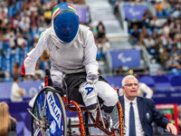 Beatrice Maria ''Bebe'' Vio Grandis of Italy competes against Nadiia Doloh of Ukraine during the Women's Foil Category B Quarterfinal at Gra...