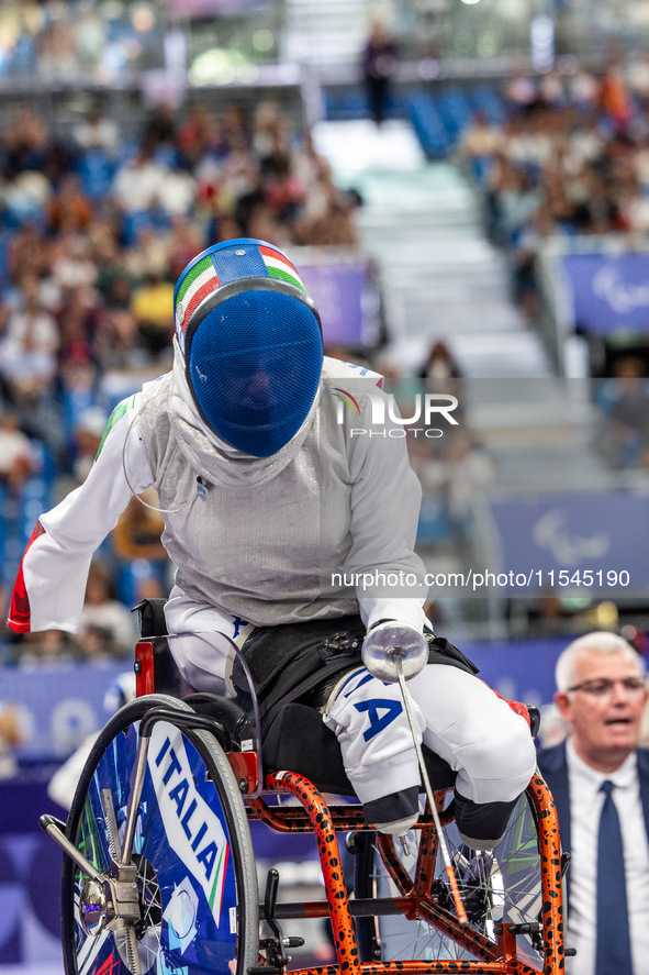 Beatrice Maria ''Bebe'' Vio Grandis of Italy competes against Nadiia Doloh of Ukraine during the Women's Foil Category B Quarterfinal at Gra...