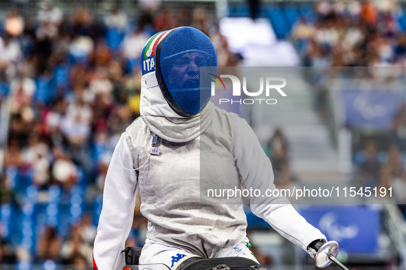 Beatrice Maria ''Bebe'' Vio Grandis of Italy competes against Nadiia Doloh of Ukraine during the Women's Foil Category B Quarterfinal at Gra...