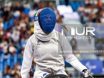 Beatrice Maria ''Bebe'' Vio Grandis of Italy competes against Nadiia Doloh of Ukraine during the Women's Foil Category B Quarterfinal at Gra...