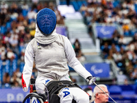 Beatrice Maria ''Bebe'' Vio Grandis of Italy competes against Nadiia Doloh of Ukraine during the Women's Foil Category B Quarterfinal at Gra...