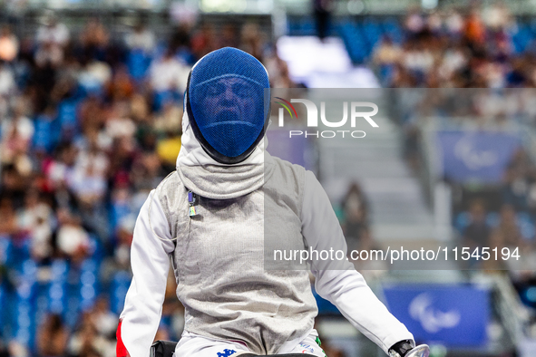 Beatrice Maria ''Bebe'' Vio Grandis of Italy competes against Nadiia Doloh of Ukraine during the Women's Foil Category B Quarterfinal at Gra...