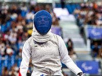 Beatrice Maria ''Bebe'' Vio Grandis of Italy competes against Nadiia Doloh of Ukraine during the Women's Foil Category B Quarterfinal at Gra...