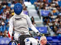 Beatrice Maria ''Bebe'' Vio Grandis of Italy competes against Nadiia Doloh of Ukraine during the Women's Foil Category B Quarterfinal at Gra...