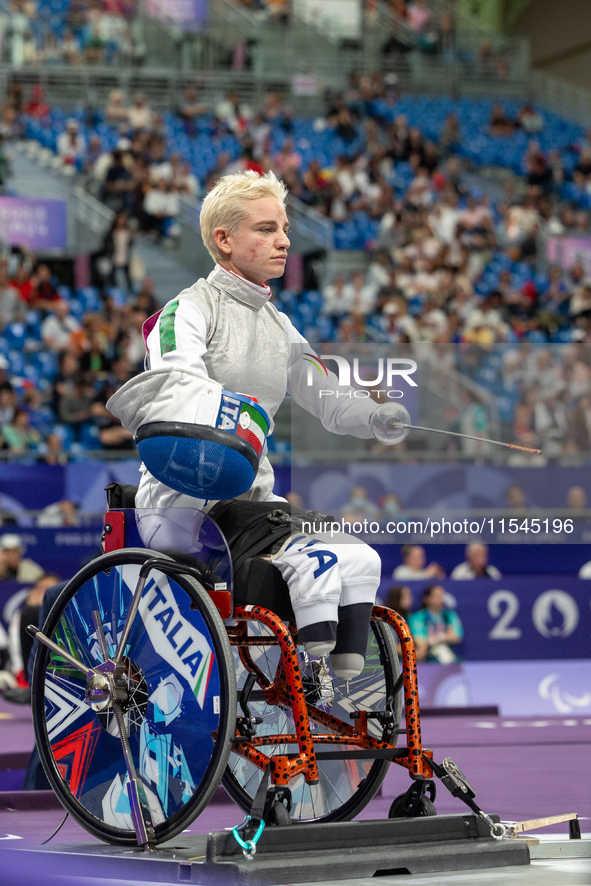 Beatrice Maria ''Bebe'' Vio Grandis of Italy competes against Nadiia Doloh of Ukraine during the Women's Foil Category B Quarterfinal at Gra...