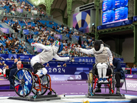 Beatrice Maria ''Bebe'' Vio Grandis of Italy competes against Nadiia Doloh of Ukraine during the Women's Foil Category B Quarterfinal at Gra...