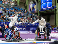 Beatrice Maria ''Bebe'' Vio Grandis of Italy competes against Nadiia Doloh of Ukraine during the Women's Foil Category B Quarterfinal at Gra...