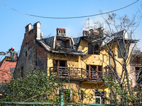 A residential building is damaged by a Russian missile attack in the Zaliznychnyi district in Lviv, Ukraine, on September 4, 2024. In the ea...