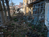 The rubble covers the ground at a residential building damaged by the Russian missile attack in the Zaliznychnyi district in Lviv, Ukraine,...