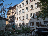 Buildings are damaged by the Russian missile attack in the Zaliznychnyi district in Lviv, Ukraine, on September 4, 2024. In the early hours...