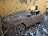 A car crushed by rubble is in the Zaliznychnyi district after the Russian missile attack in Lviv, Ukraine, on September 4, 2024. In the earl...