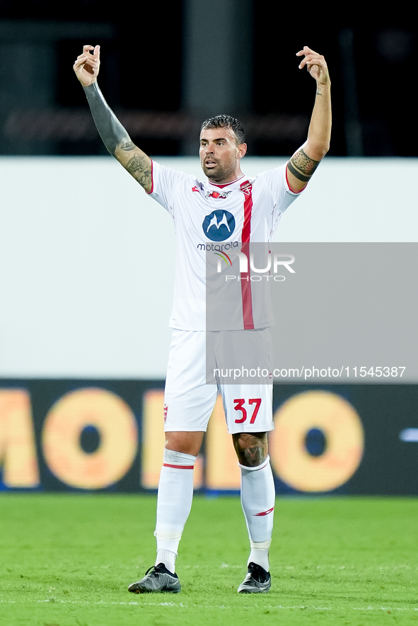 Andrea Petagna of AC Monza gestures during the Serie A Enilive match between ACF Fiorentina and AC Monza at Stadio Artemio Franchi on Septem...