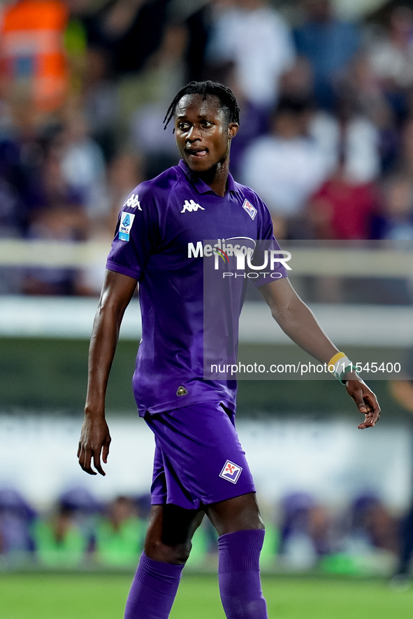 Cristian Kouame of ACF Fiorentina looks on during the Serie A Enilive match between ACF Fiorentina and AC Monza at Stadio Artemio Franchi on...