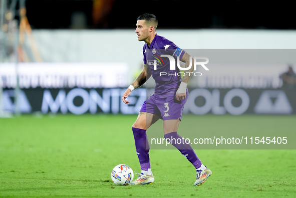 Cristiano Biraghi of ACF Fiorentina during the Serie A Enilive match between ACF Fiorentina and AC Monza at Stadio Artemio Franchi on Septem...