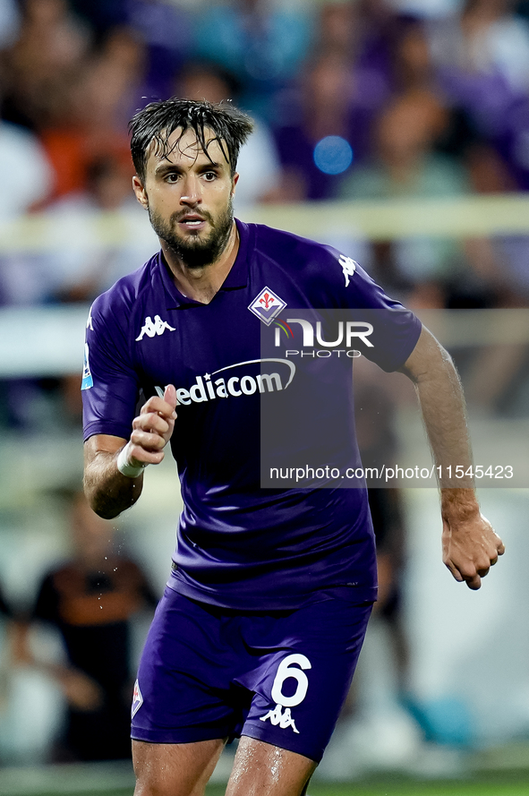 Luca Ranieri of ACF Fiorentina looks on during the Serie A Enilive match between ACF Fiorentina and AC Monza at Stadio Artemio Franchi on Se...