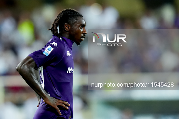 Moise Kean of ACF Fiorentina looks on during the Serie A Enilive match between ACF Fiorentina and AC Monza at Stadio Artemio Franchi on Sept...