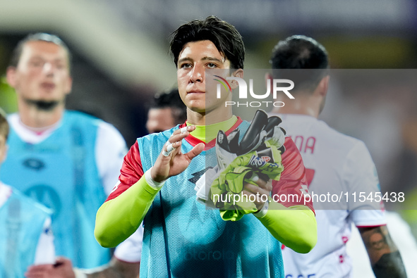 Semuel Pizzignacco of AC Monza gestures during the Serie A Enilive match between ACF Fiorentina and AC Monza at Stadio Artemio Franchi on Se...