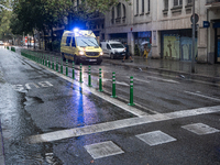 Tourists and locals walk through the city on a rainy September morning in Barcelona, Spain, on September 4, 2024. These first two weeks of S...