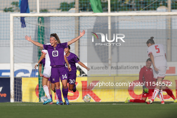 Laura Deloose of Anderlecht celebrates scoring the 2-0 goal during the UEFA Women's Champions League First qualifying round, Semi-finals CP-...