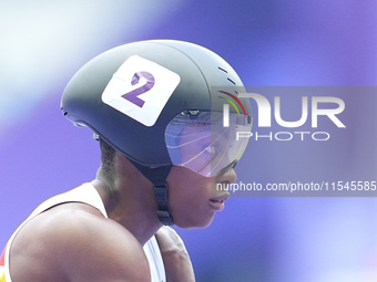 Lea Bayekula of Belgium in action in Women's 100m - T54 Final during the Paris 2024 Paralympic Games at Stade de France on September 4, 2024...