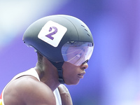 Lea Bayekula of Belgium in action in Women's 100m - T54 Final during the Paris 2024 Paralympic Games at Stade de France on September 4, 2024...