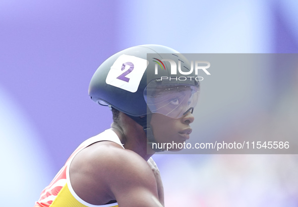 Lea Bayekula of Belgium in action in Women's 100m - T54 Final during the Paris 2024 Paralympic Games at Stade de France on September 4, 2024...