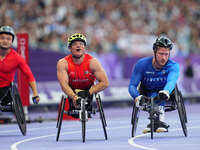 Juan Pablo Cervantes Garcia of Mexico celebrates winning gold in Men's 100m - T54 Final during the Paris 2024 Paralympic Games at Stade de F...