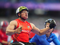 Juan Pablo Cervantes Garcia of Mexico celebrates winning gold in Men's 100m - T54 Final during the Paris 2024 Paralympic Games at Stade de F...