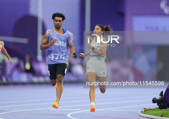 Simran of India in action in Women's 100m - T12 Round 1 during the Paris 2024 Paralympic Games at Stade de France on September 4, 2024. 