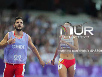 Nagore Folgado Garcia of Spain in action in Women's 100m - T12 Round 1 during the Paris 2024 Paralympic Games at Stade de France on Septembe...