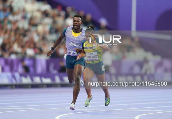 Viviane Ferreira Soares of Brazil in action in Women's 100m - T12 Round 1 during the Paris 2024 Paralympic Games at Stade de France on Septe...