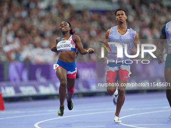 Darlenys De La Cruz Severino of Dominican Republic in action in Women's 100m - T12 Round 1 during the Paris 2024 Paralympic Games at Stade d...