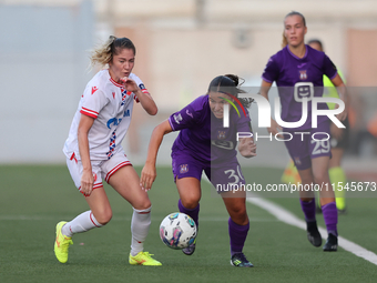 Luna Vanzeir (R) of Anderlecht is in action during the UEFA Women's Champions League First qualifying round, Semi-finals CP-Group 4 soccer m...